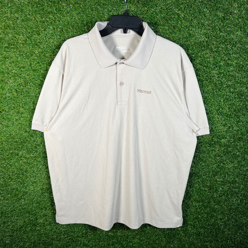 Marmot Mens Large Beige Short Sleeve Pique Knit Outdoor Athletic Polo Shirt